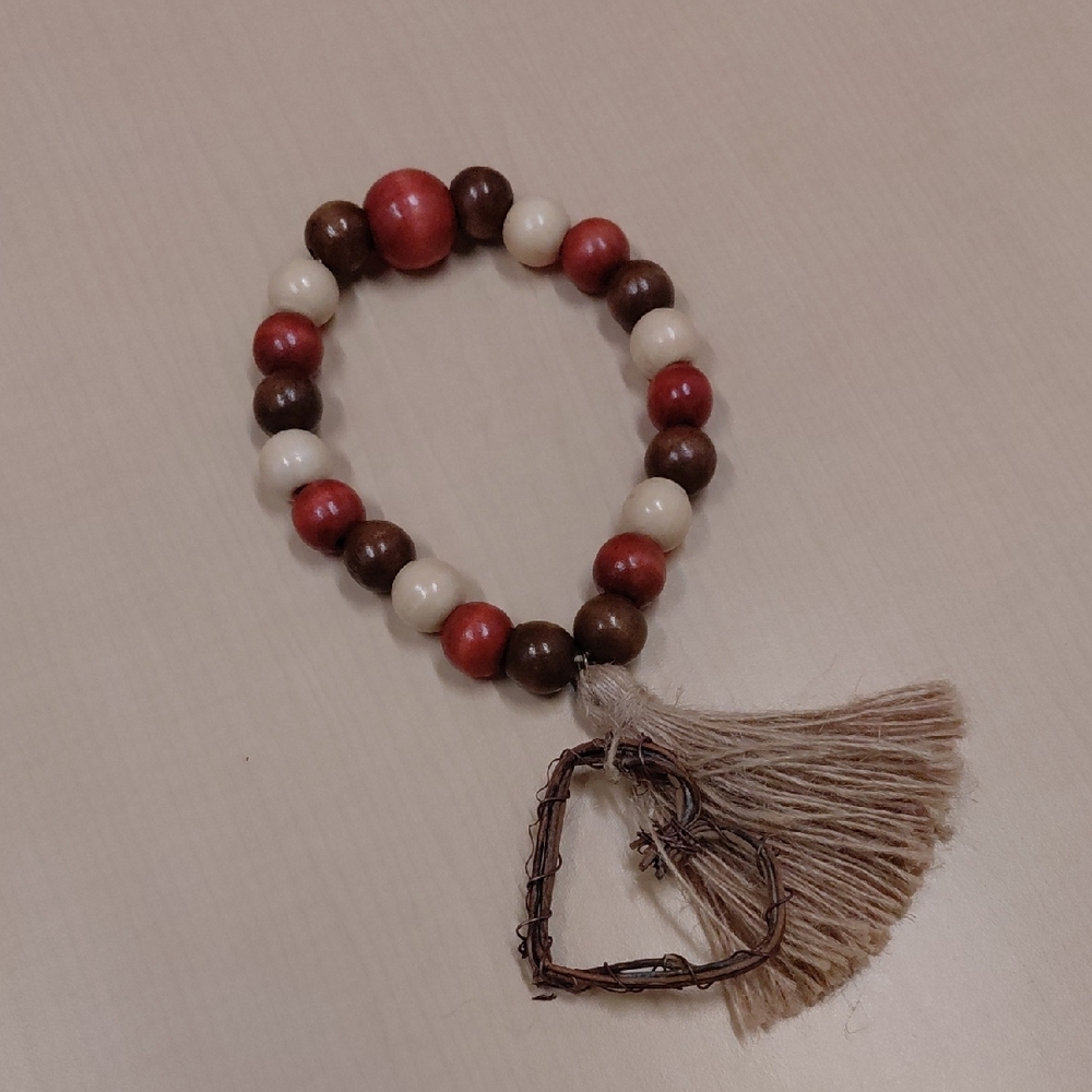 Handmade Red, Brown & Cream Beaded Tassel Home Decor